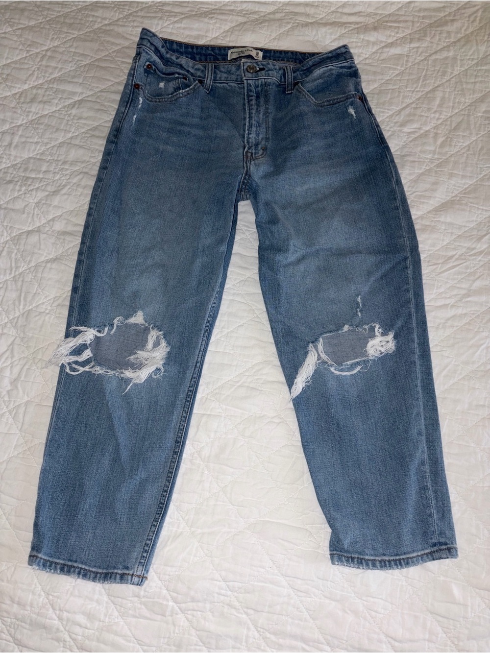 Abercrombie & Fitch Light Blue Straight Leg Distressed Jeans